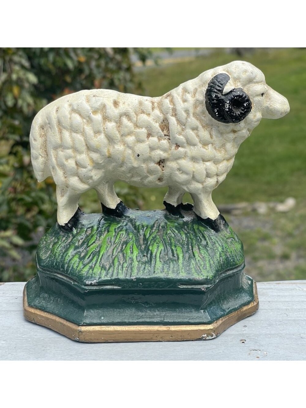 Vintage 20th C Cast Iron Ram Sheep Lamb Doorstop Hearth Door Book Weight Revival